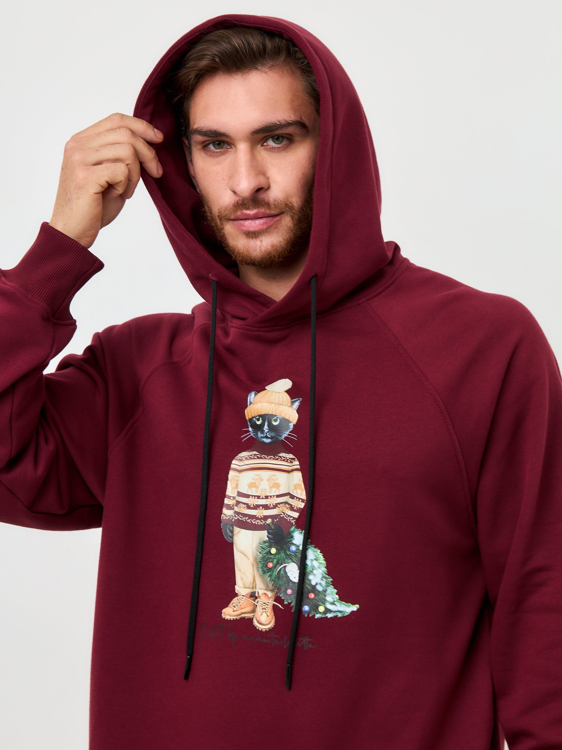 Red Printed Hoodie CHRISTMAS CAT - Hoodie & sweatshirt