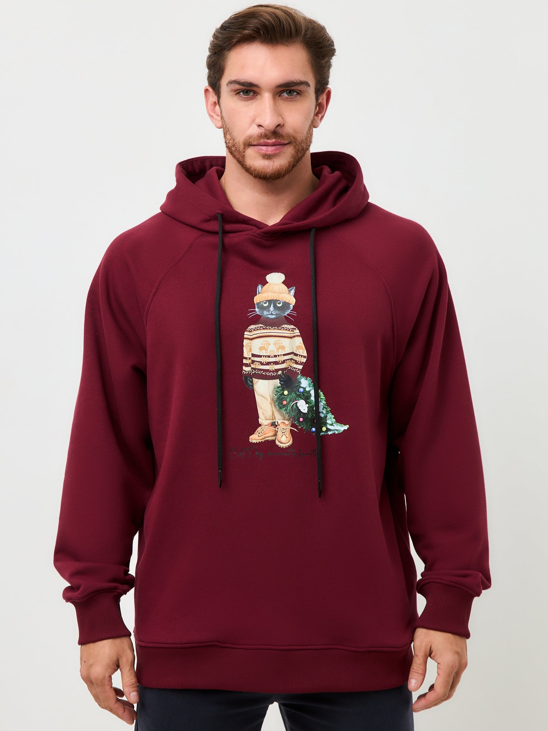 Red Printed Hoodie CHRISTMAS CAT - Hoodie & sweatshirt