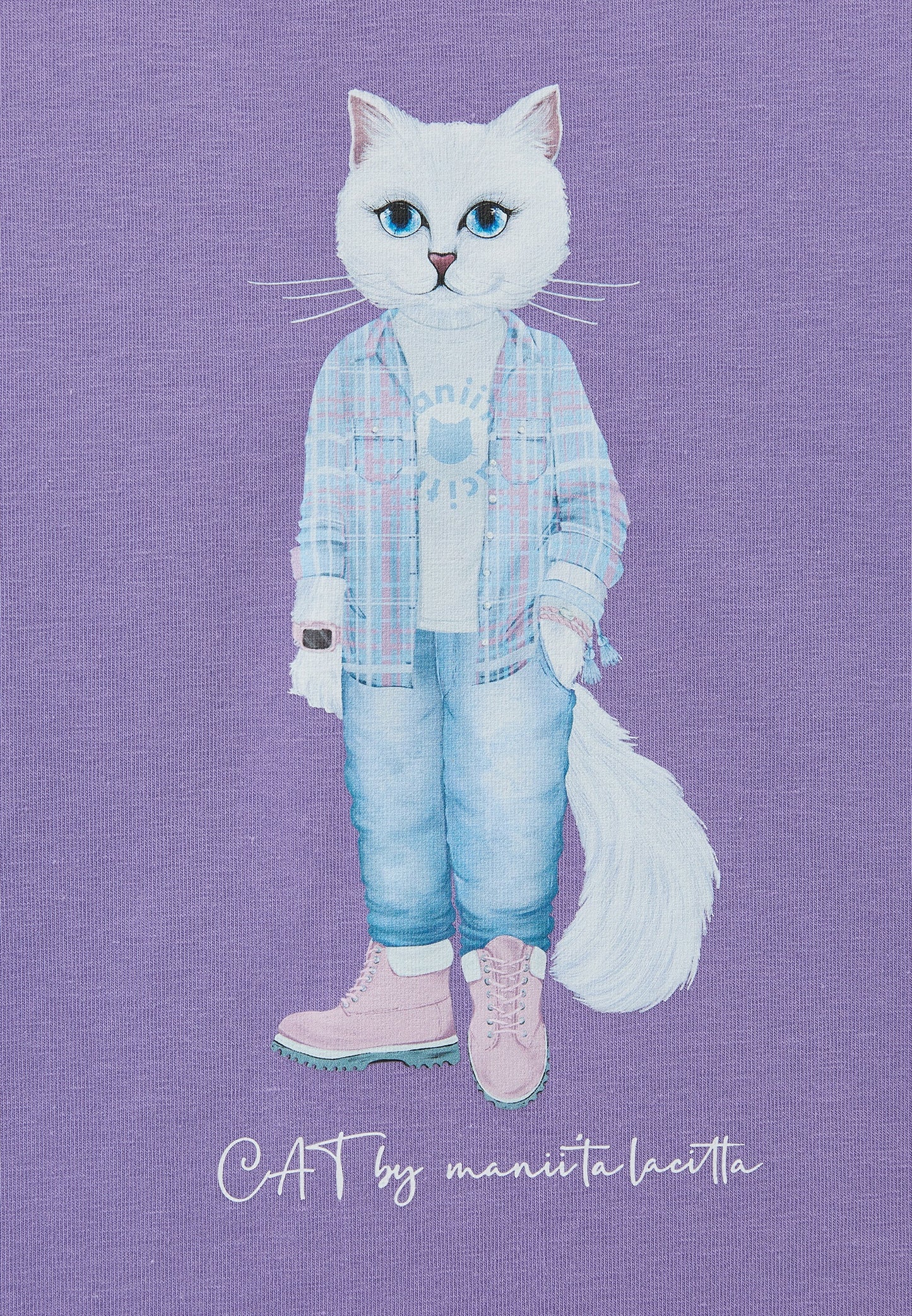 Purple Printed T-shirt WHITE COUNTRY CAT