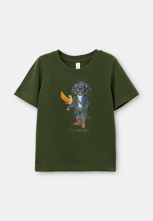 Khaki Printed T-shirt PIRAT CAT