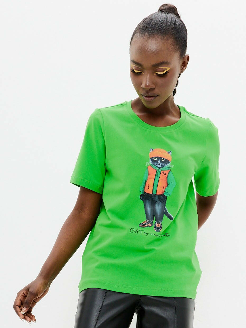 Green cat shirt best sale